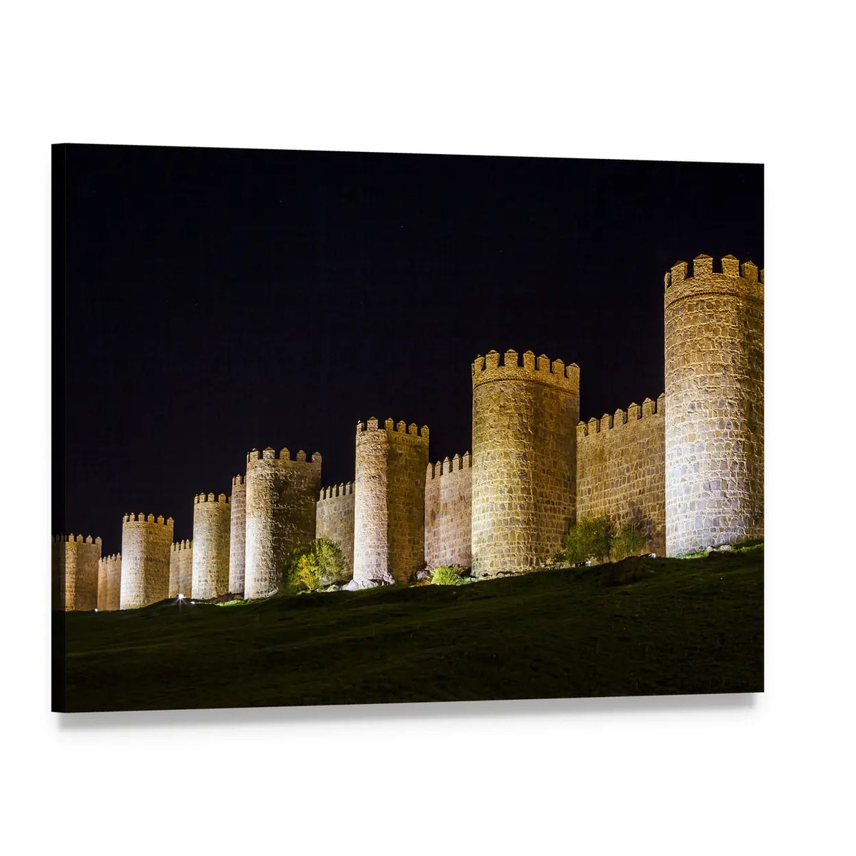 Walls of Avila at Night Canvas Wall Art, single panel gallery wrapped canvas, angled product view