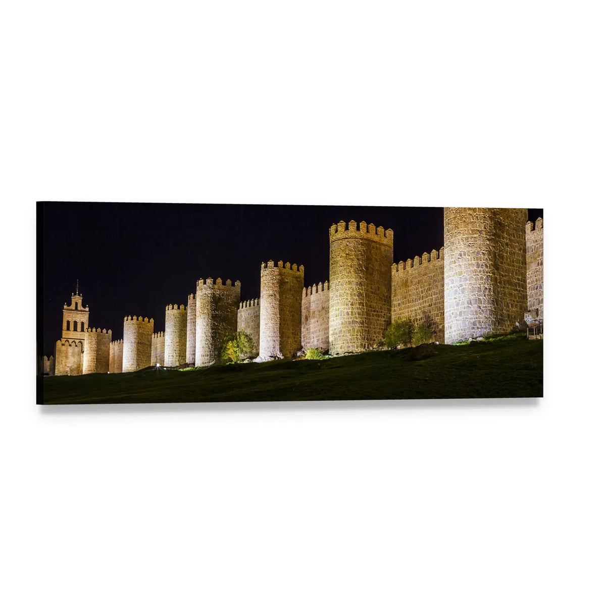 Walls of Avila at Night Panoramic Canvas Wall Art, single panel gallery wrapped canvas, angled product view