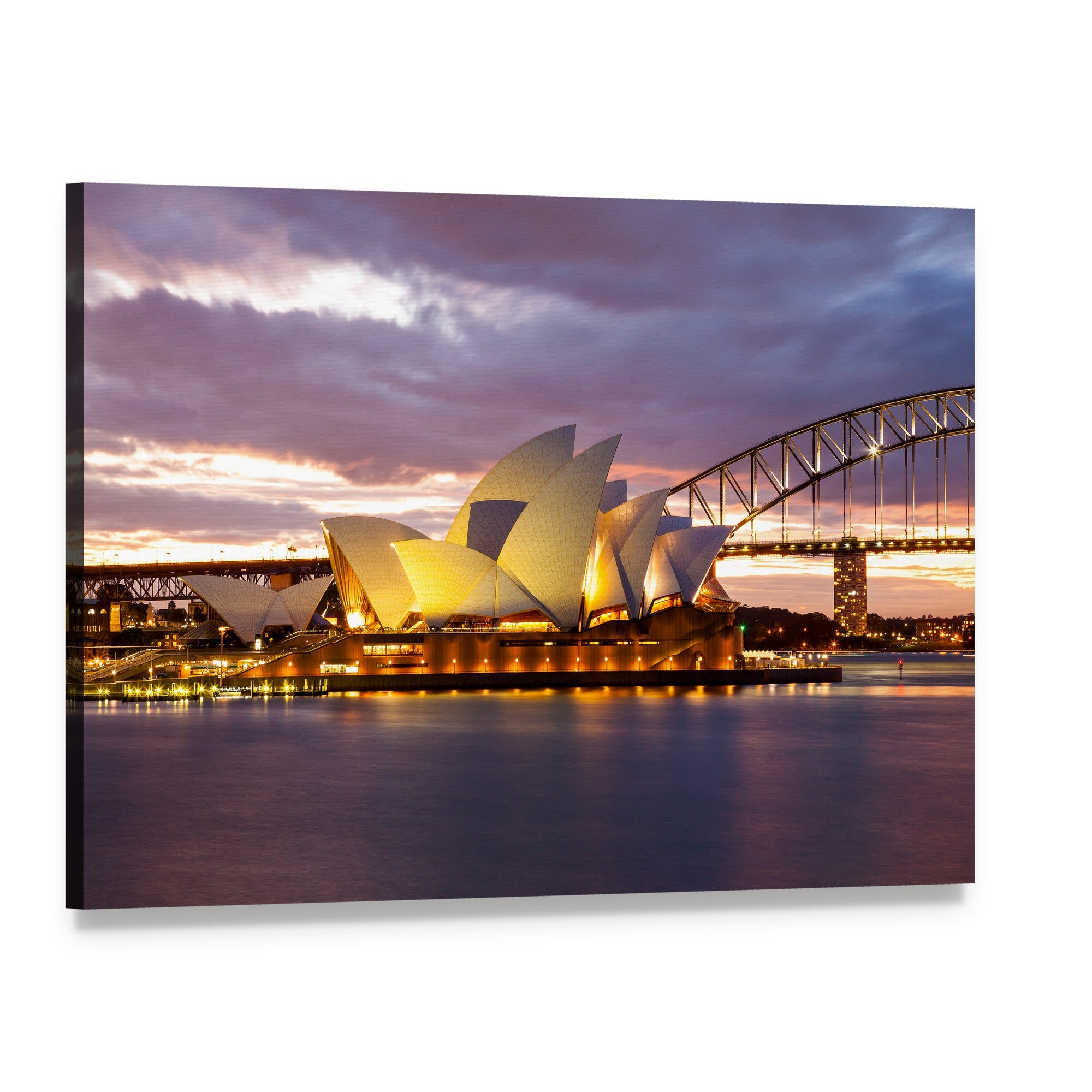 Sydney Opera House at Dusk Canvas Wall Art, single panel gallery wrapped canvas, angled product view
