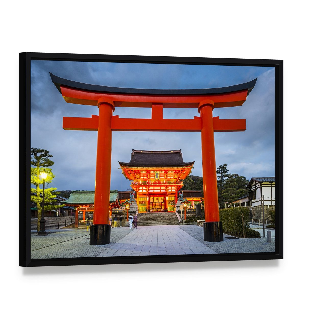 Fushimi Inari Torii Gate at Dusk Canvas Wall Art, framed canvas in a black floater frame, angled product view