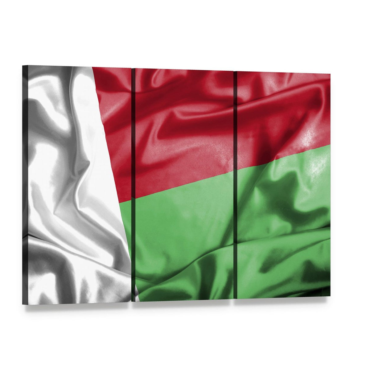 Waving Madagascar Flag Canvas Wall Art, 3 panel 3 Horizontal layout gallery wrapped canvas set, angled product view
