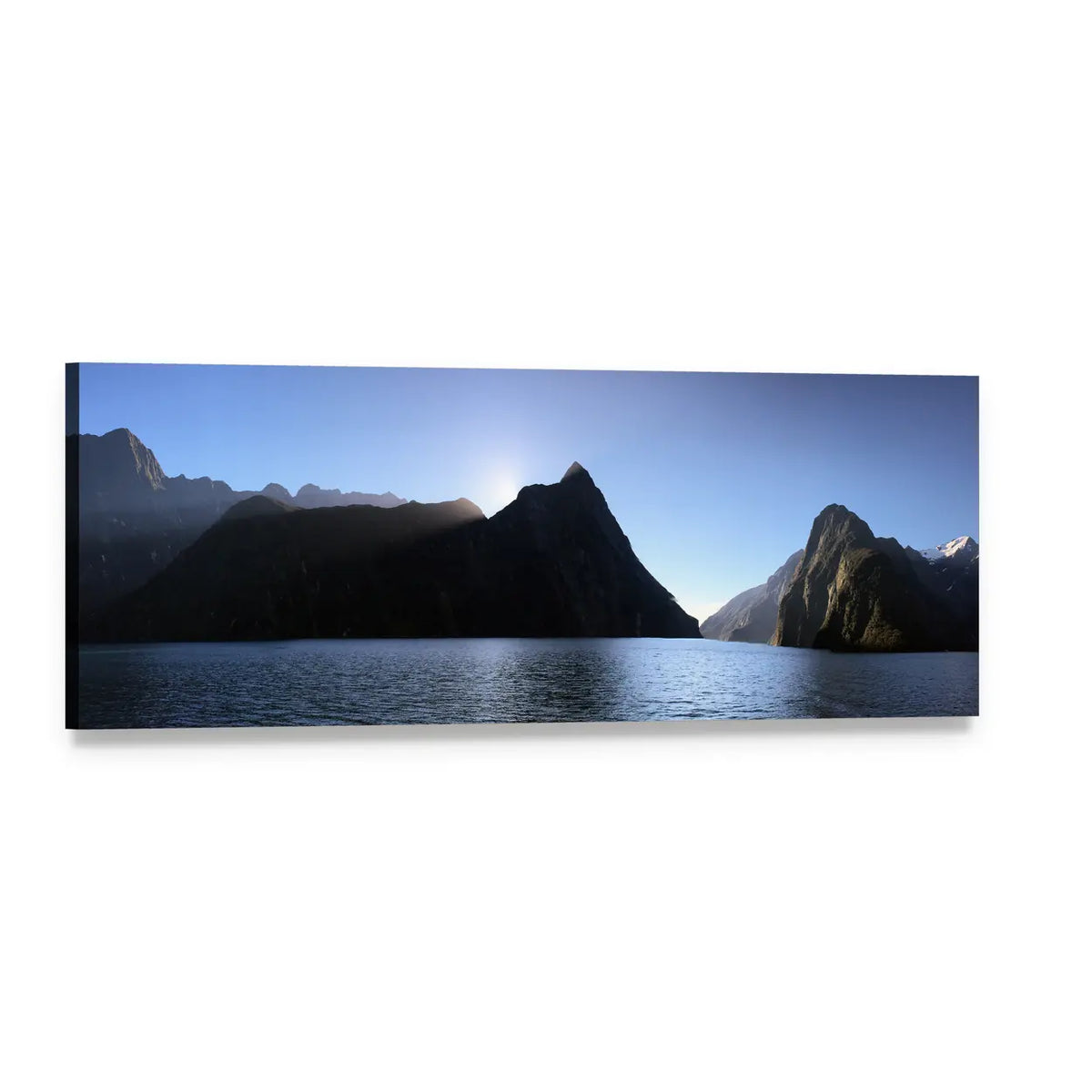 Norway Fjord at Dawn Panoramic Canvas Wall Art, single panel gallery wrapped canvas, angled product view