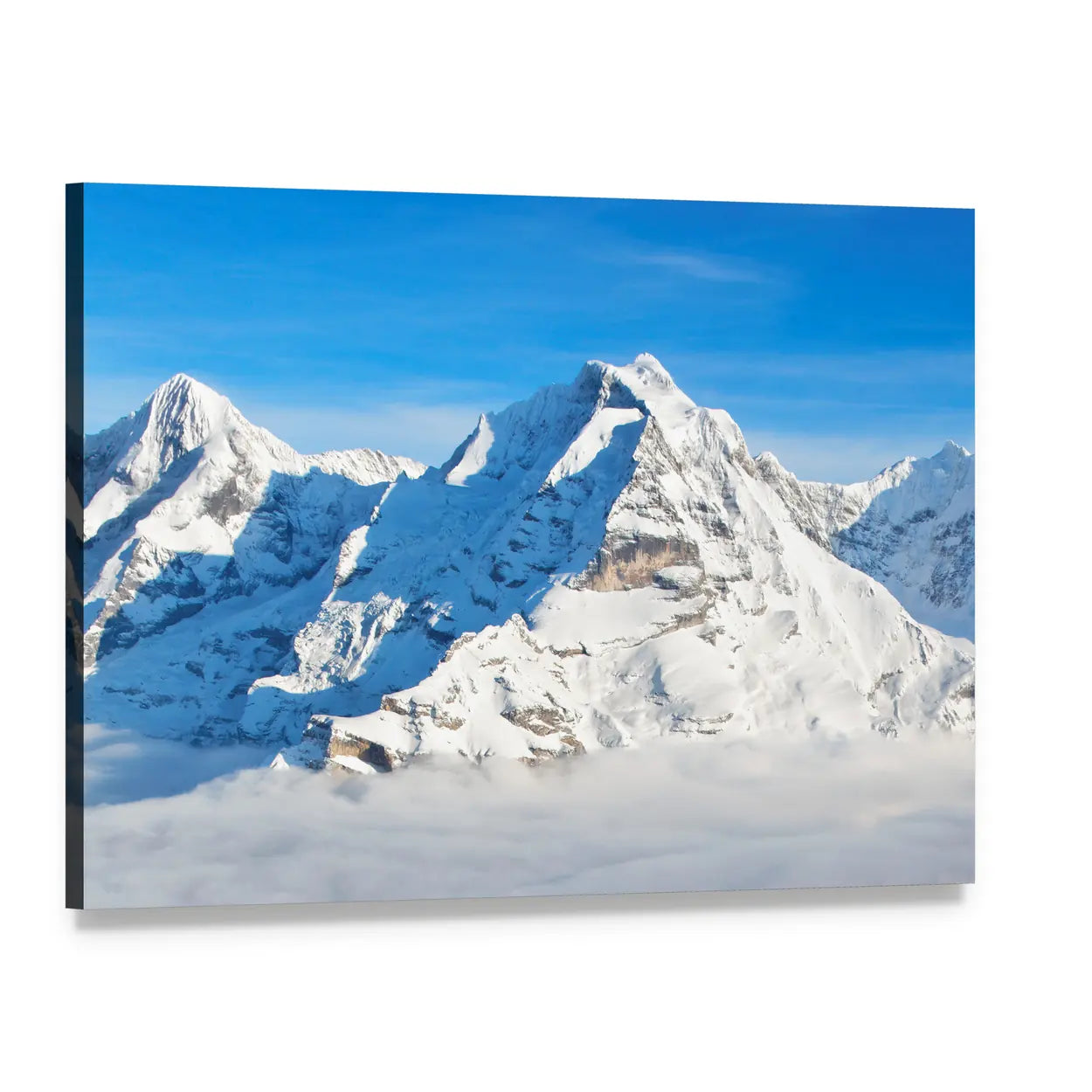 Swiss Alps In Winter Canvas Wall Art, single panel gallery wrapped canvas, angled product view