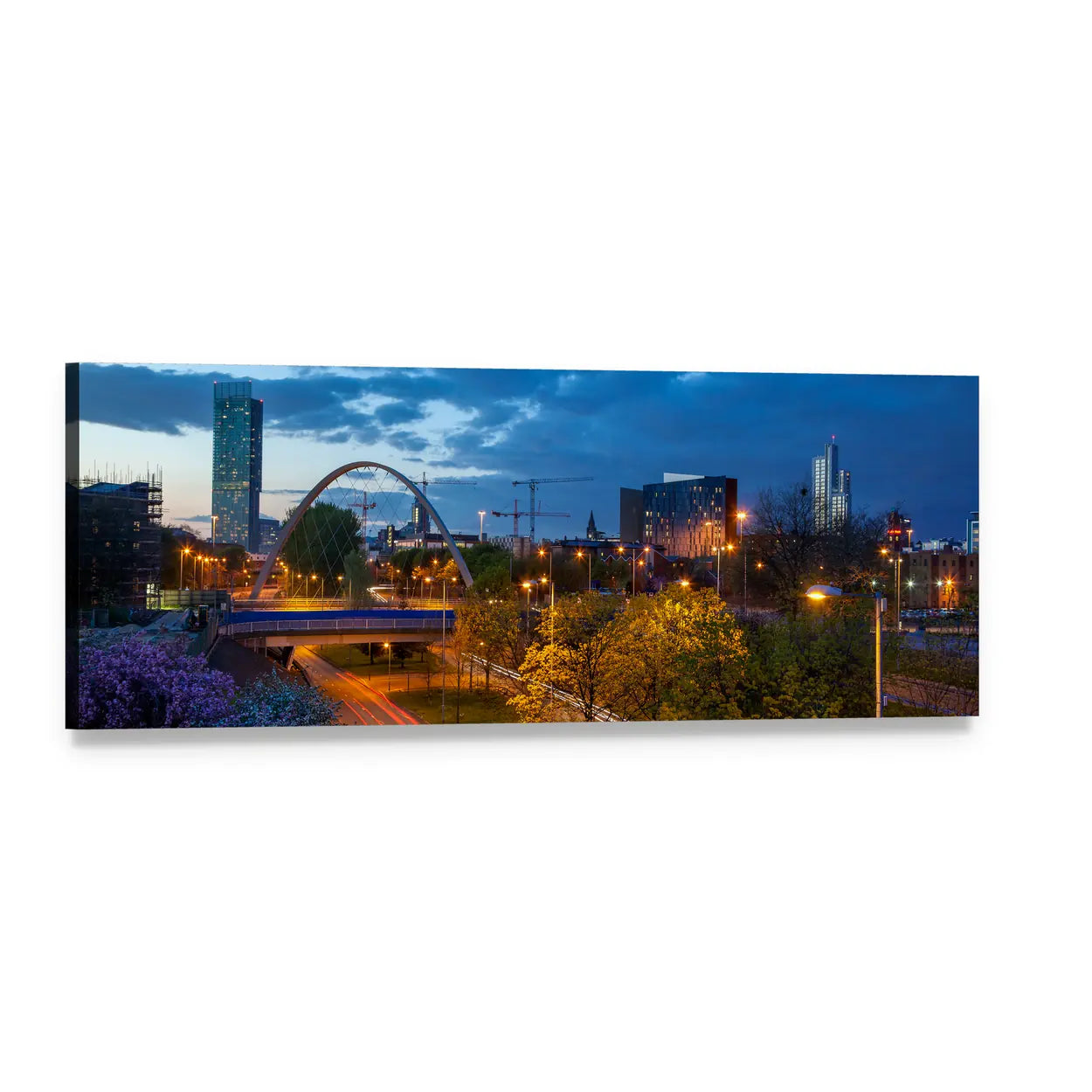 Hulme Arch Bridge Panoramic Canvas Wall Art, single panel gallery wrapped canvas, angled product view