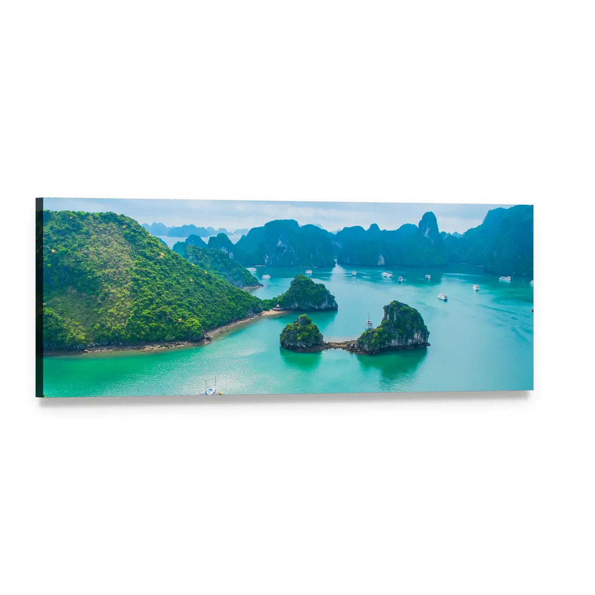 Ha Long Bay Karst Islands Aerial View Panoramic Canvas Wall Art, single panel gallery wrapped canvas, angled product view
