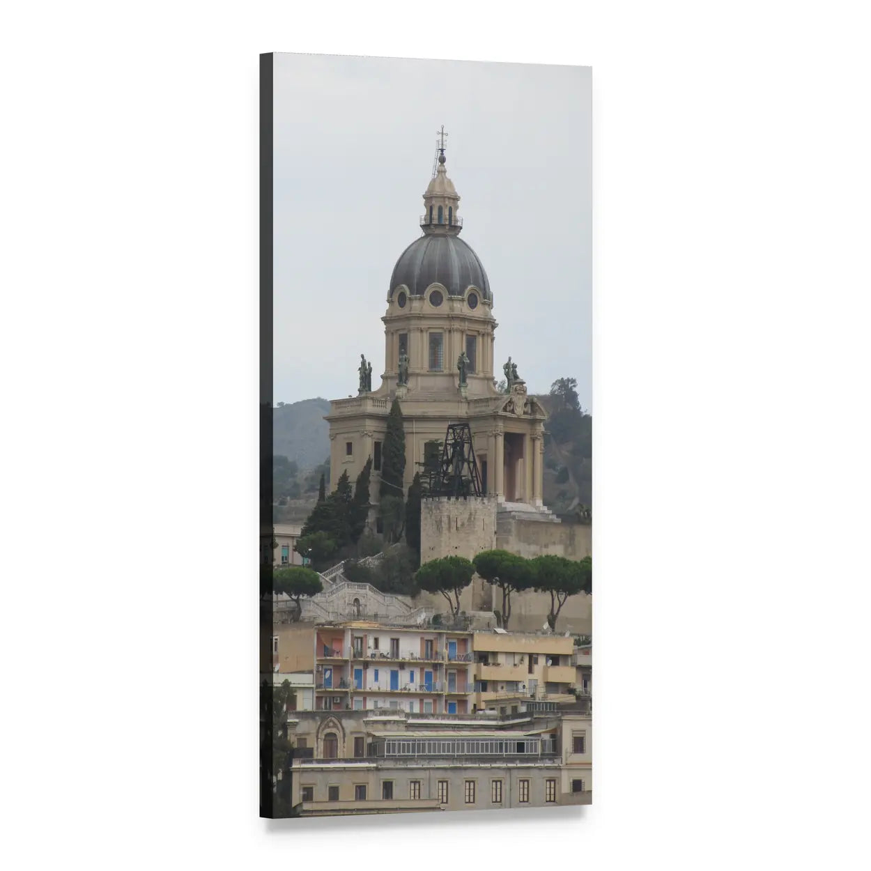 Sicilian Church with Dome and Cityscape Vertical Canvas Wall Art, 1 panel 1 Vertical layout gallery wrapped canvas set, angled product view