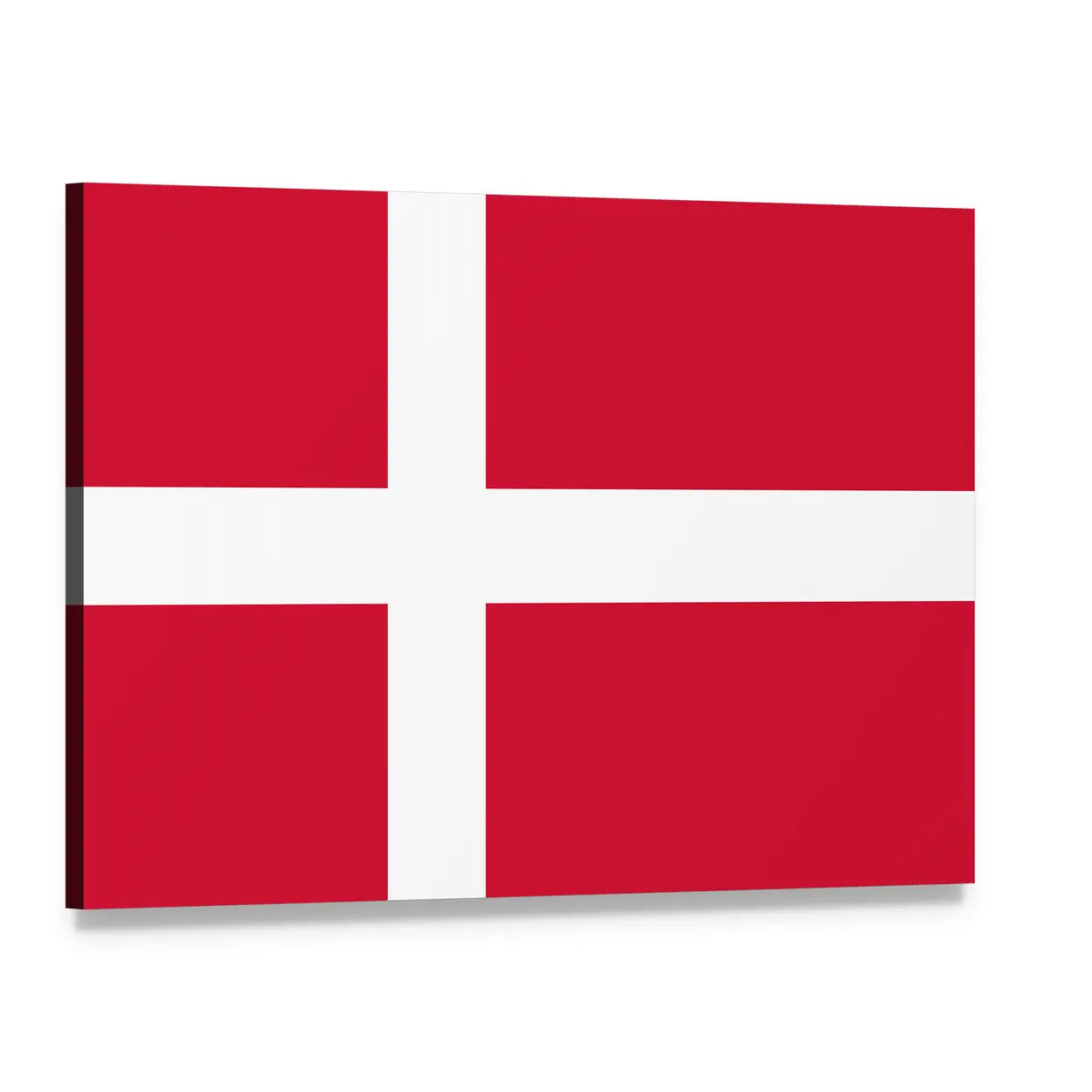 Danish Flag with White Nordic Cross Canvas Wall Art, single panel gallery wrapped canvas, angled product view