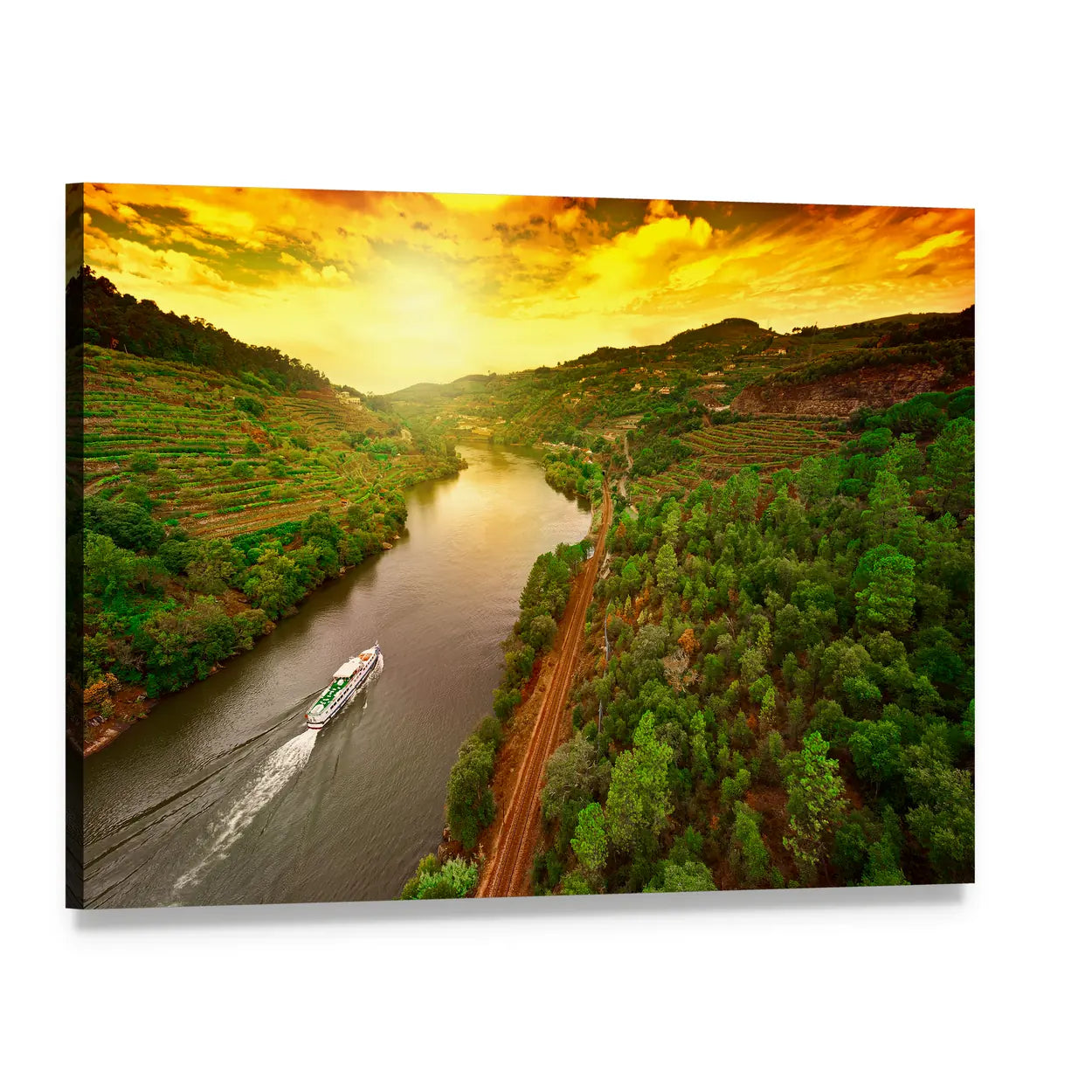 Douro Valley Vineyards at Sunset Canvas Wall Art, single panel gallery wrapped canvas, angled product view