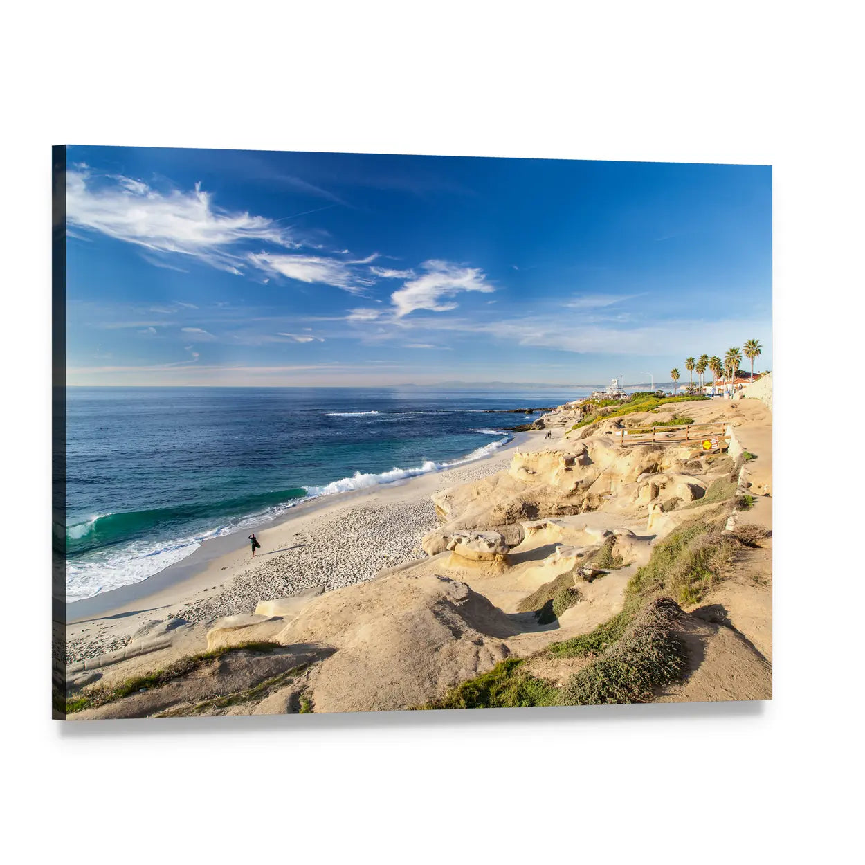 La Jolla Cove Beach California Canvas Wall Art, single panel gallery wrapped canvas, angled product view