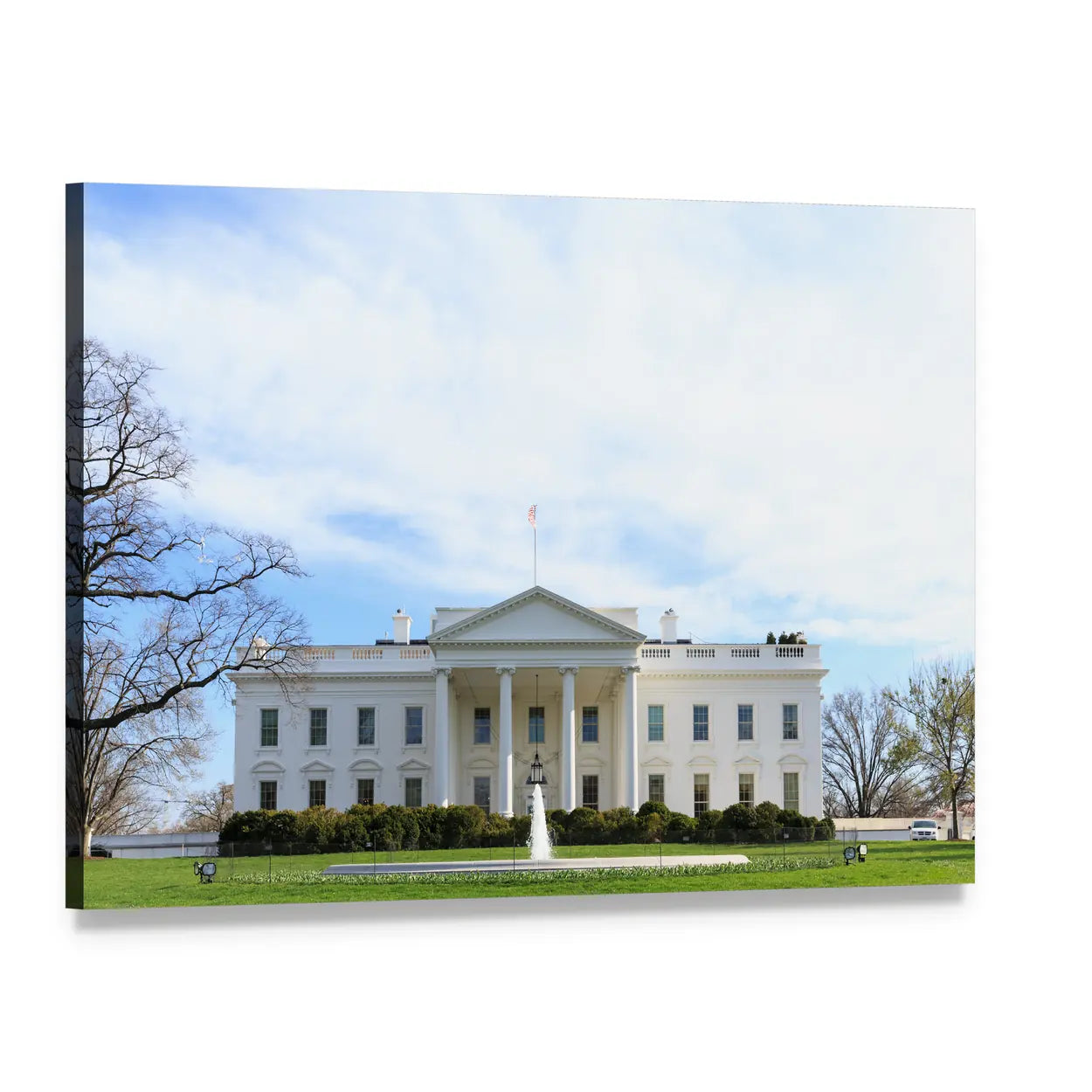 White House North Portico with Fountain Canvas Wall Art, single panel gallery wrapped canvas, angled product view