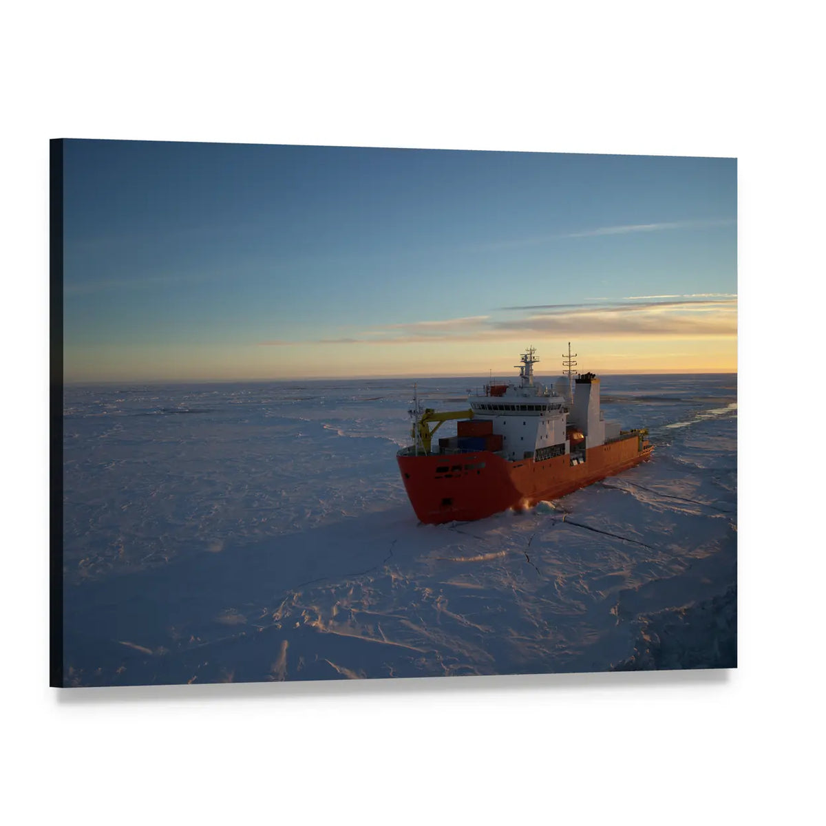 Antarctic Icebreaker at Sunset Canvas Wall Art, single panel gallery wrapped canvas, angled product view
