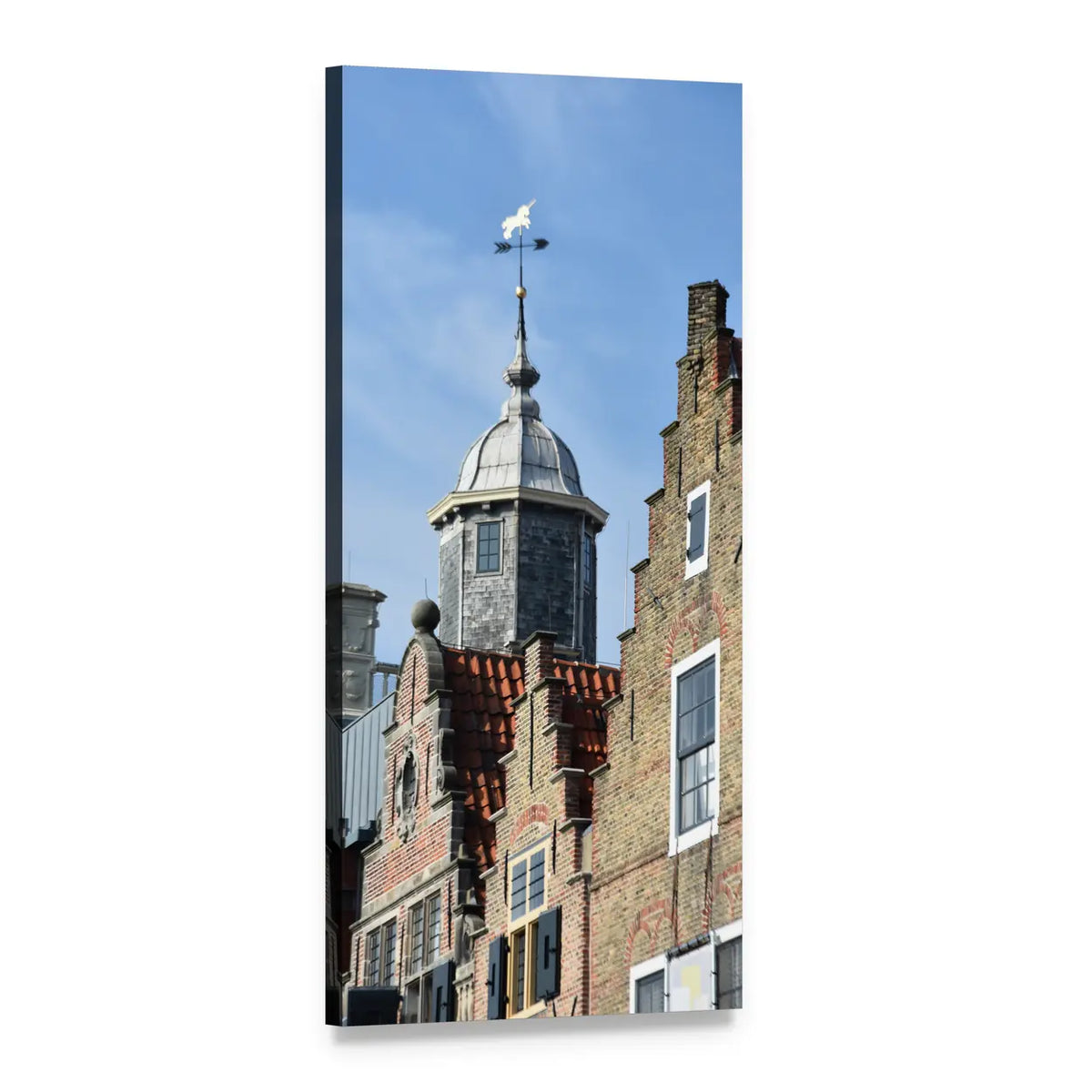 Historic Brick Castle Tower with Weather Vane Vertical Canvas Wall Art, 1 panel 1 Vertical layout gallery wrapped canvas set, angled product view