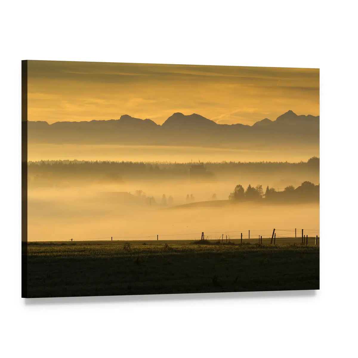 Sunrise Over The Alps In Bavaria Germany Canvas Wall Art, single panel gallery wrapped canvas, angled product view
