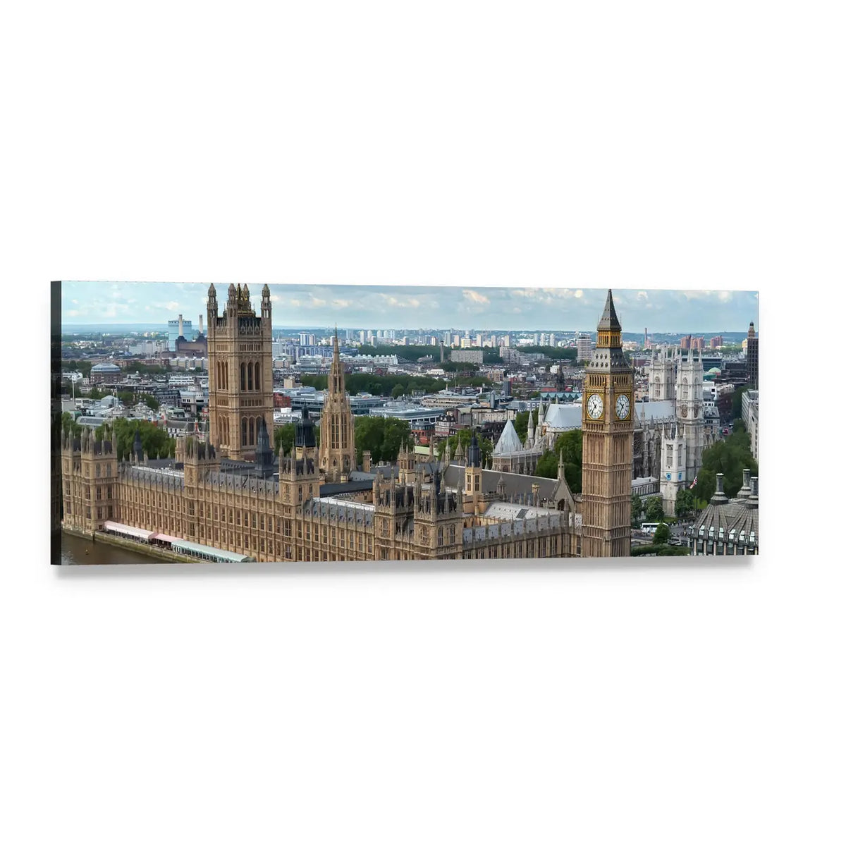 Houses of Parliament with Big Ben Panoramic Canvas Wall Art, single panel gallery wrapped canvas, angled product view