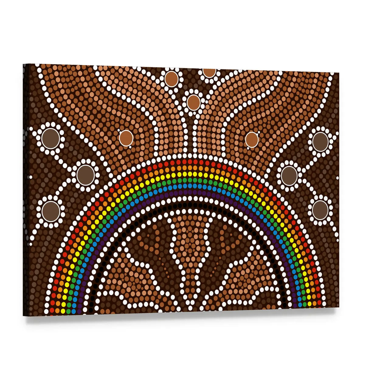 Aboriginal Rainbow Dot Painting Canvas Wall Art, single panel gallery wrapped canvas, angled product view