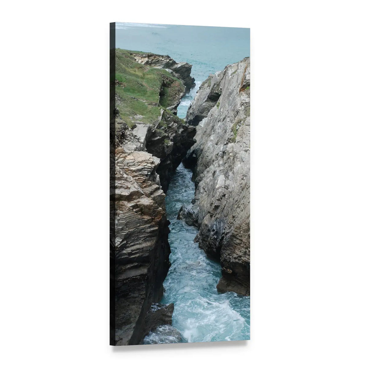 Narrow Sea Chasm Between Cliffs Vertical Canvas Wall Art, 1 panel 1 Vertical layout gallery wrapped canvas set, angled product view