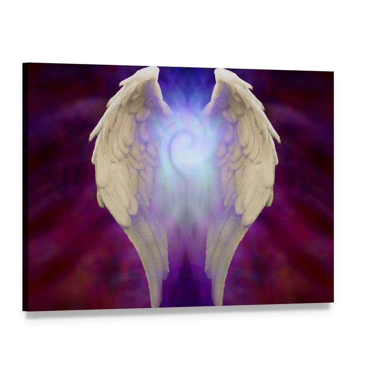 Ethereal Angel Wings with Glowing Core Canvas Wall Art, single panel gallery wrapped canvas, angled product view