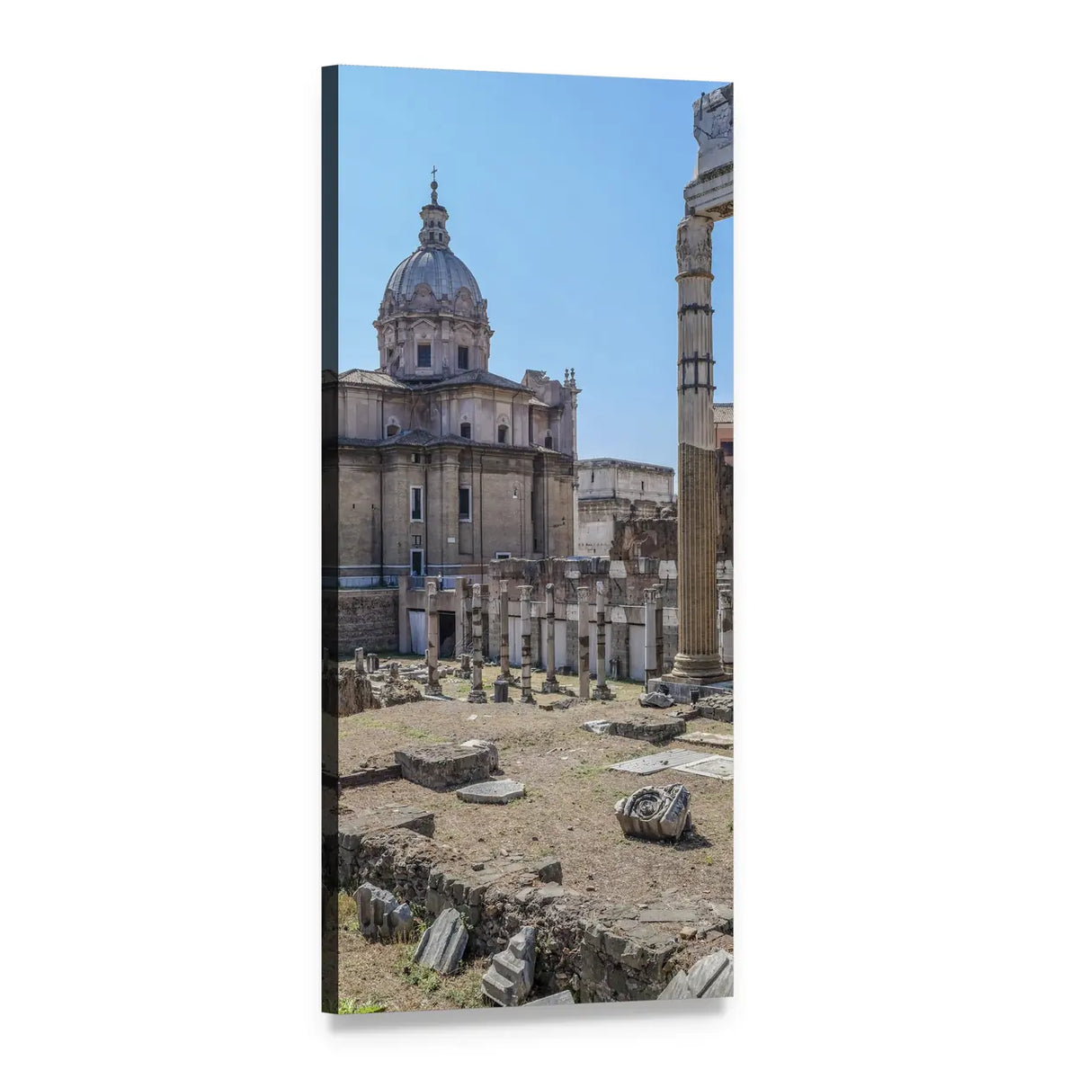 Ancient Roman Forum Ruins Vertical Canvas Wall Art, 1 panel 1 Vertical layout gallery wrapped canvas set, angled product view