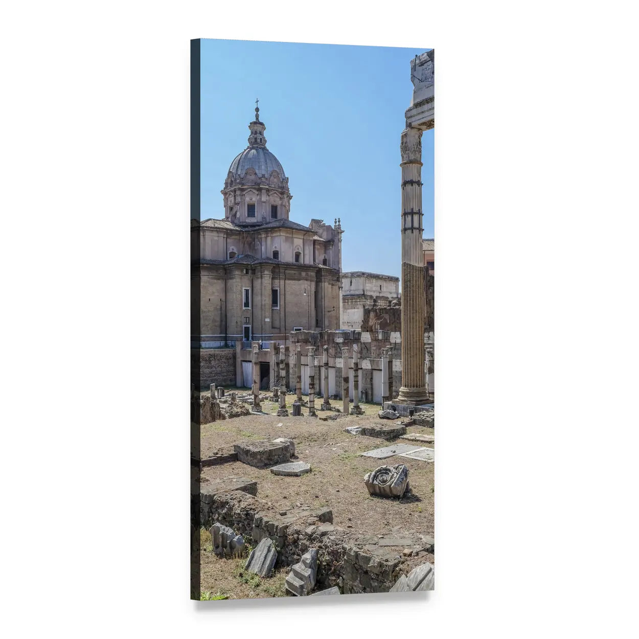 Ancient Roman Forum Ruins Vertical Canvas Wall Art, 1 panel 1 Vertical layout gallery wrapped canvas set, angled product view