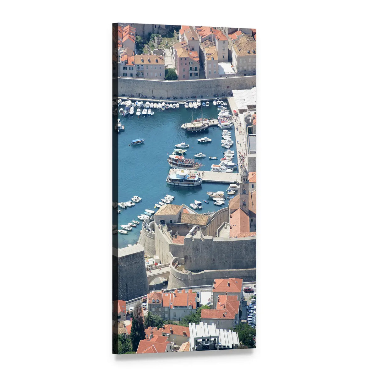 Aerial View of Dubrovnik Old Port Vertical Canvas Wall Art, 1 panel 1 Vertical layout gallery wrapped canvas set, angled product view