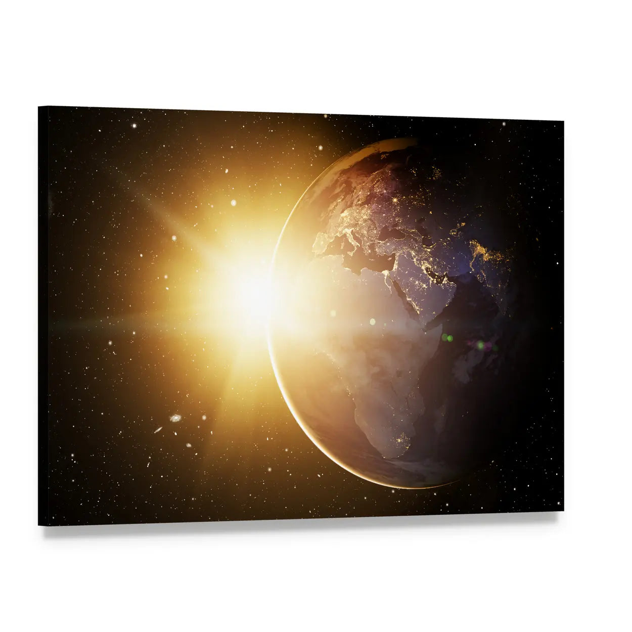 Earth from Orbit at Sunrise Canvas Wall Art, single panel gallery wrapped canvas, angled product view