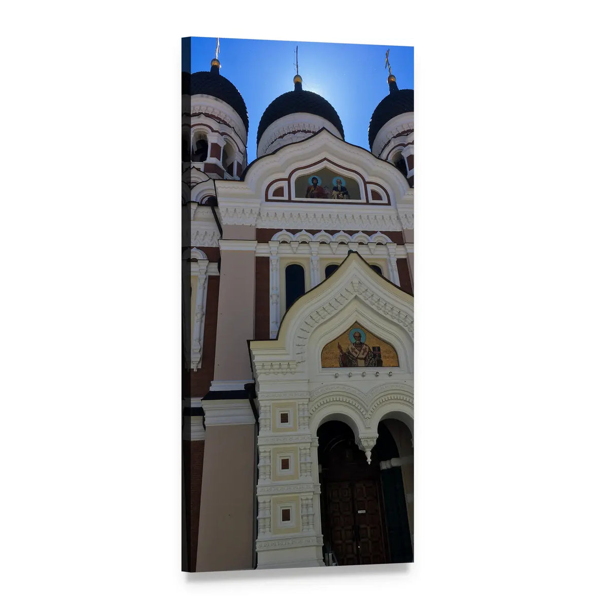 Alexander Nevsky Cathedral with Black Onion Domes Vertical Canvas Wall Art, 1 panel 1 Vertical layout gallery wrapped canvas set, angled product view
