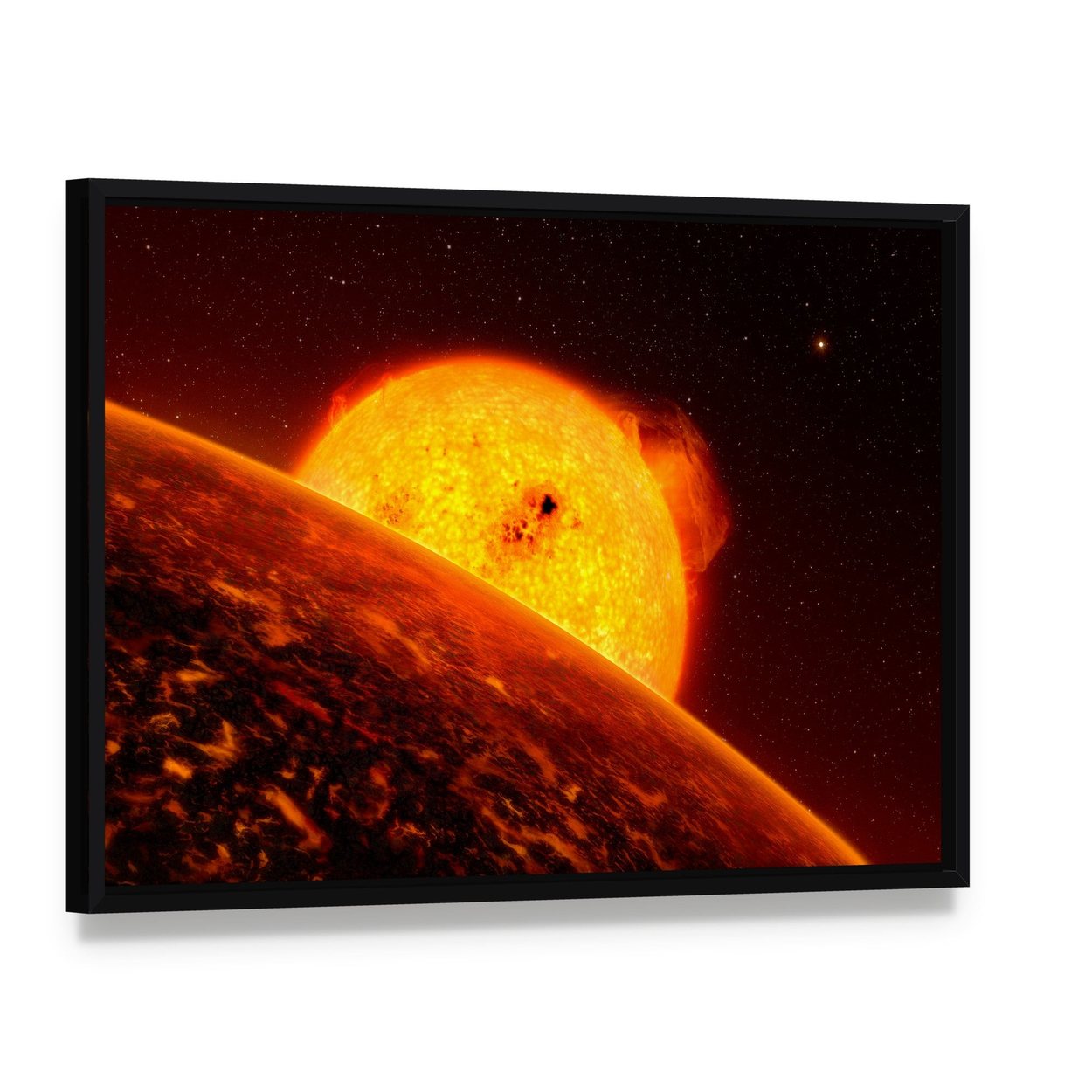 Sun View from Mercury Canvas Wall Art, framed canvas in a black floater frame, angled product view