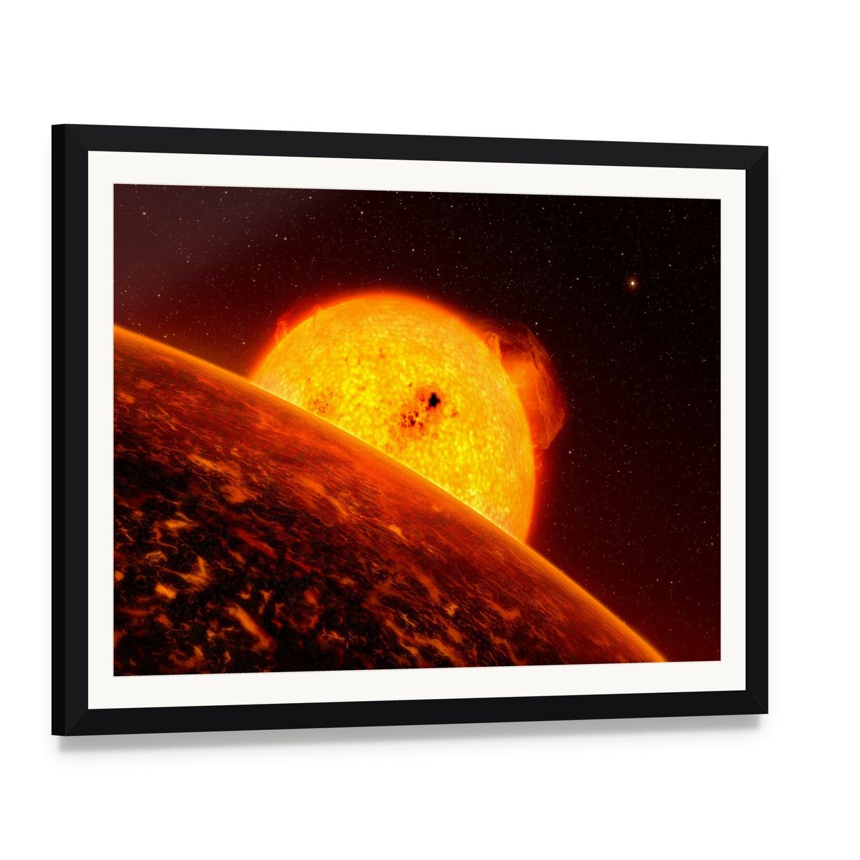 Sun View from Mercury Canvas Wall Art, framed print with white mat and black frame, angled product view