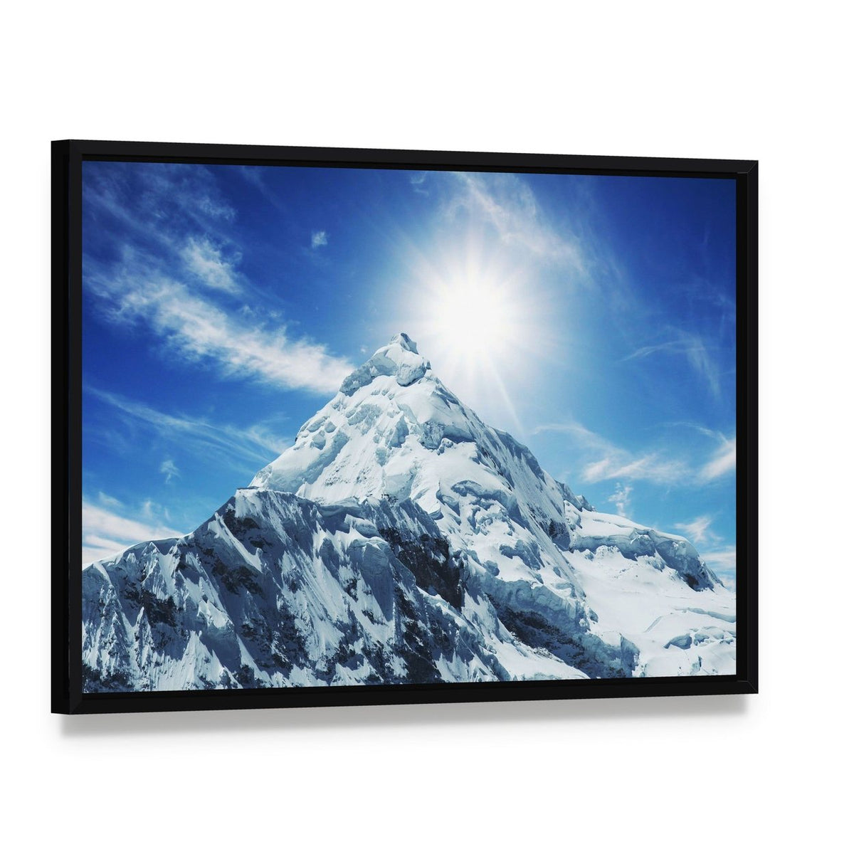 Snow Covered High Mountain in Cordilleras Canvas Wall Art, framed canvas in a black floater frame, angled product view