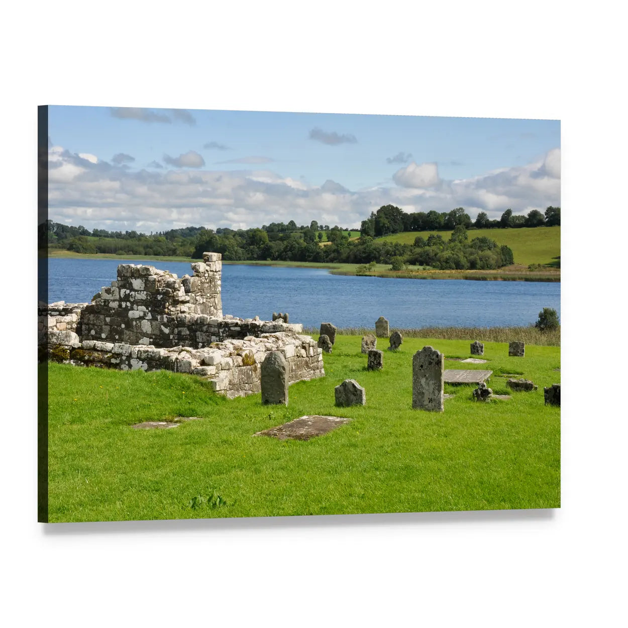 Devenish Island Lakeside Ruins Canvas Wall Art, single panel gallery wrapped canvas, angled product view