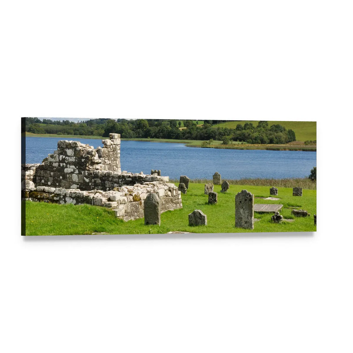 Devenish Island Ruins by Lake Panoramic Canvas Wall Art, single panel gallery wrapped canvas, angled product view