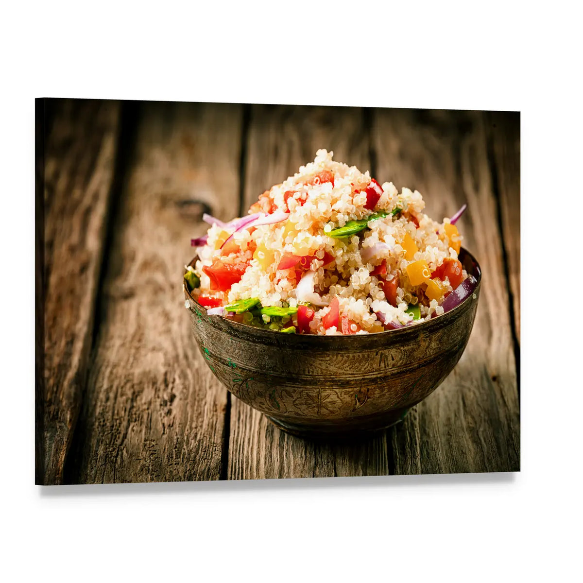 Heaped Rustic Bowl of Quinoa Salad Canvas Wall Art, single panel gallery wrapped canvas, angled product view