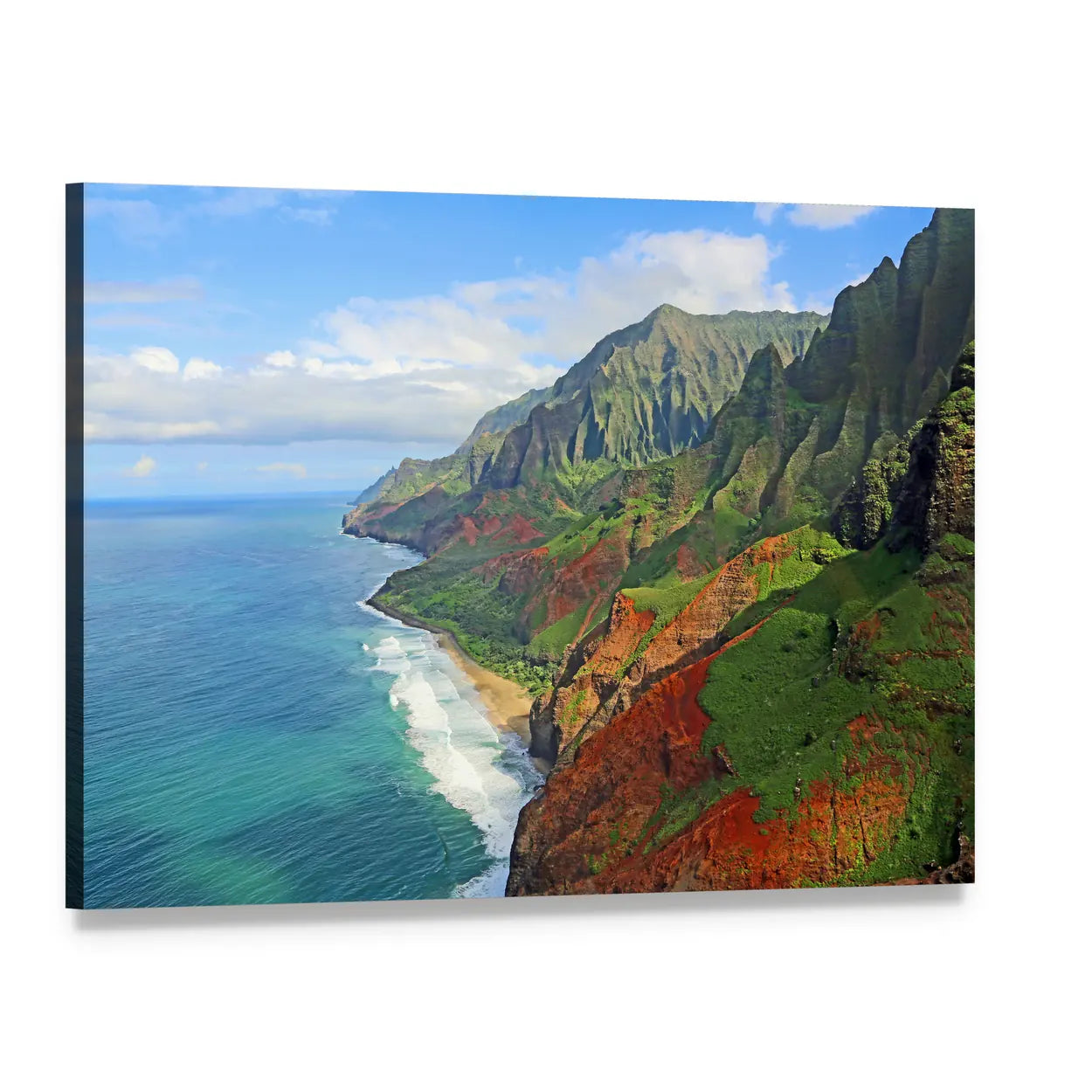 Na Pali Coast Aerial Cliffs and Ocean Canvas Wall Art, single panel gallery wrapped canvas, angled product view