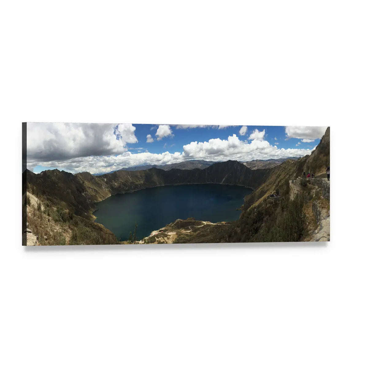 Crater Lake in Ecuador Panoramic Canvas Wall Art, single panel gallery wrapped canvas, angled product view