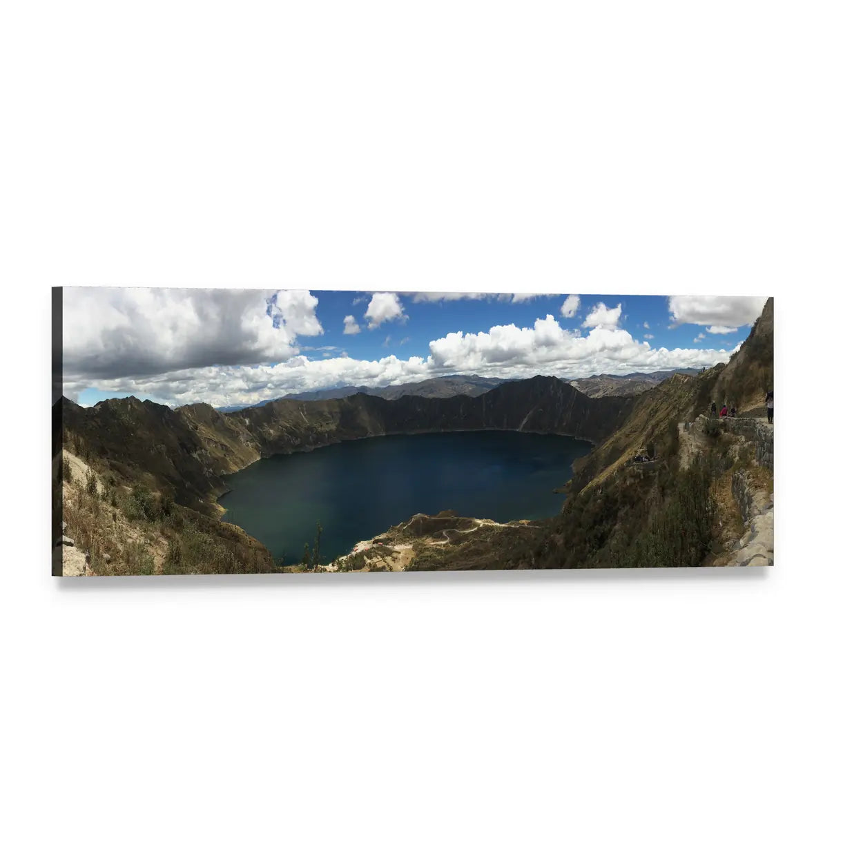Crater Lake in Ecuador Panoramic Canvas Wall Art, single panel gallery wrapped canvas, angled product view