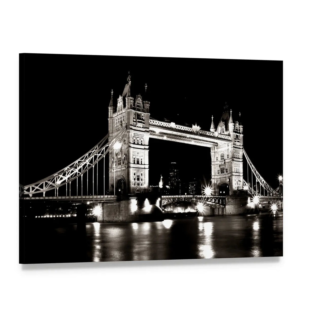 Tower Bridge at Night Canvas Wall Art, single panel gallery wrapped canvas, angled product view