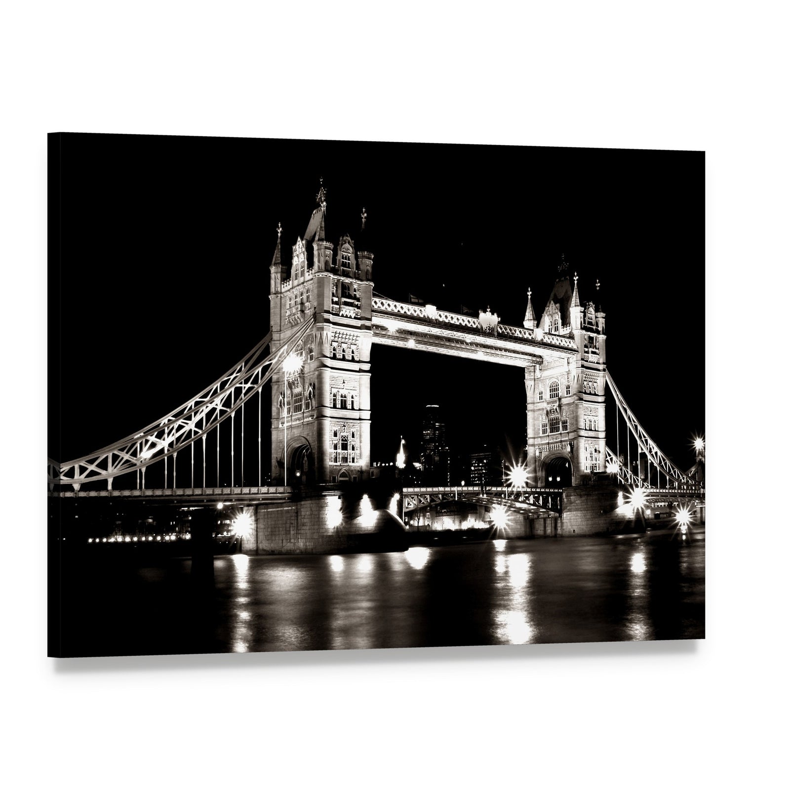 Tower Bridge Night View Canvas Wall Art, single panel gallery wrapped canvas, angled product view