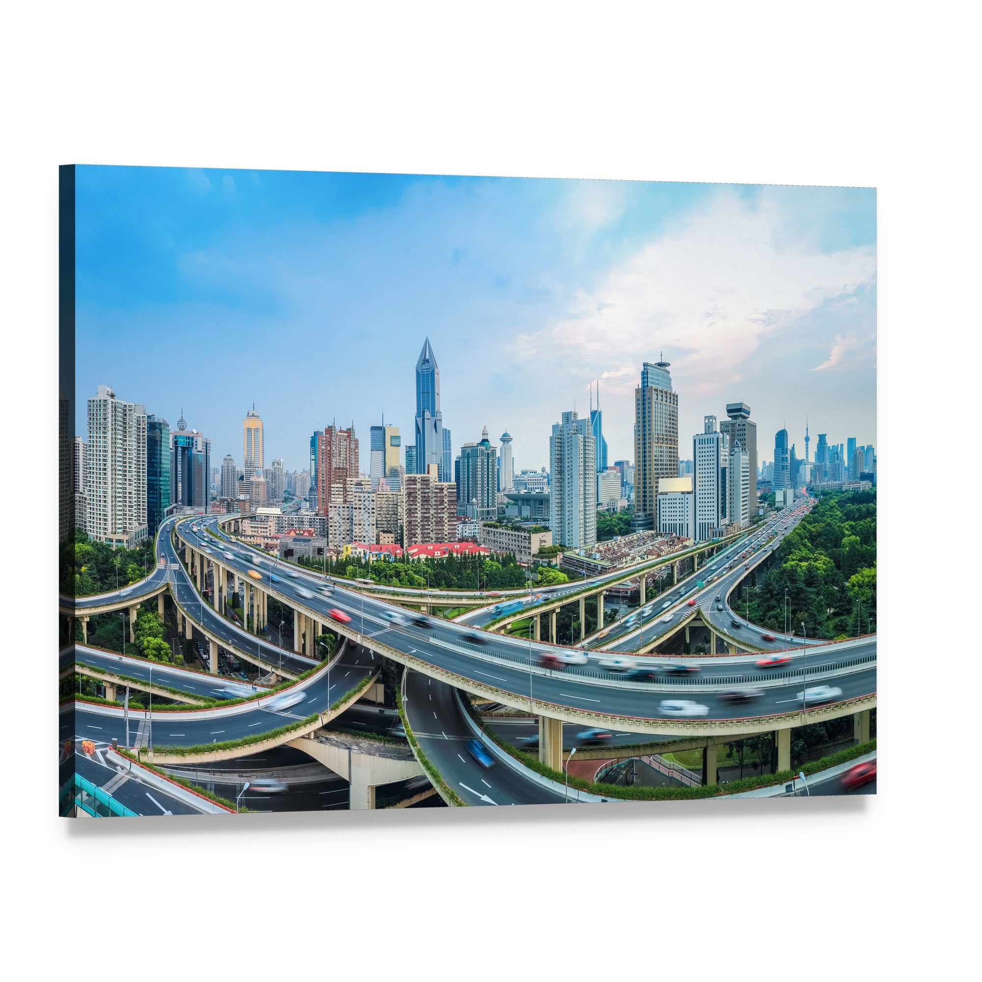 Shanghai Cityscape with Elevated Roads and Blue Sky Canvas Wall Art