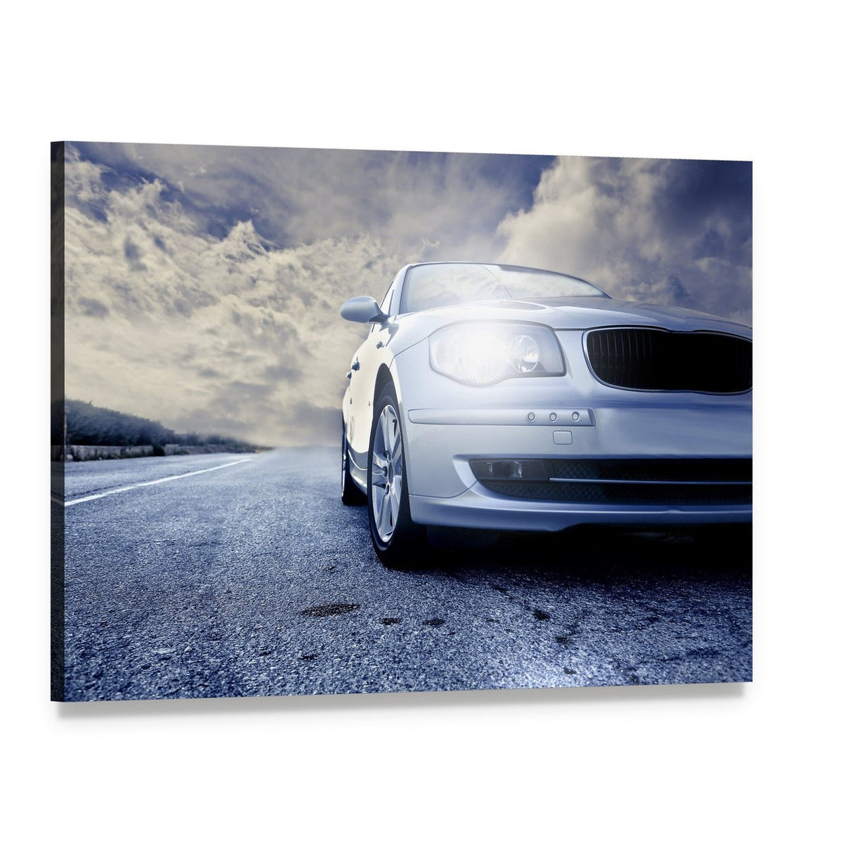 Car on Road Canvas Wall Art, single panel gallery wrapped canvas, angled product view