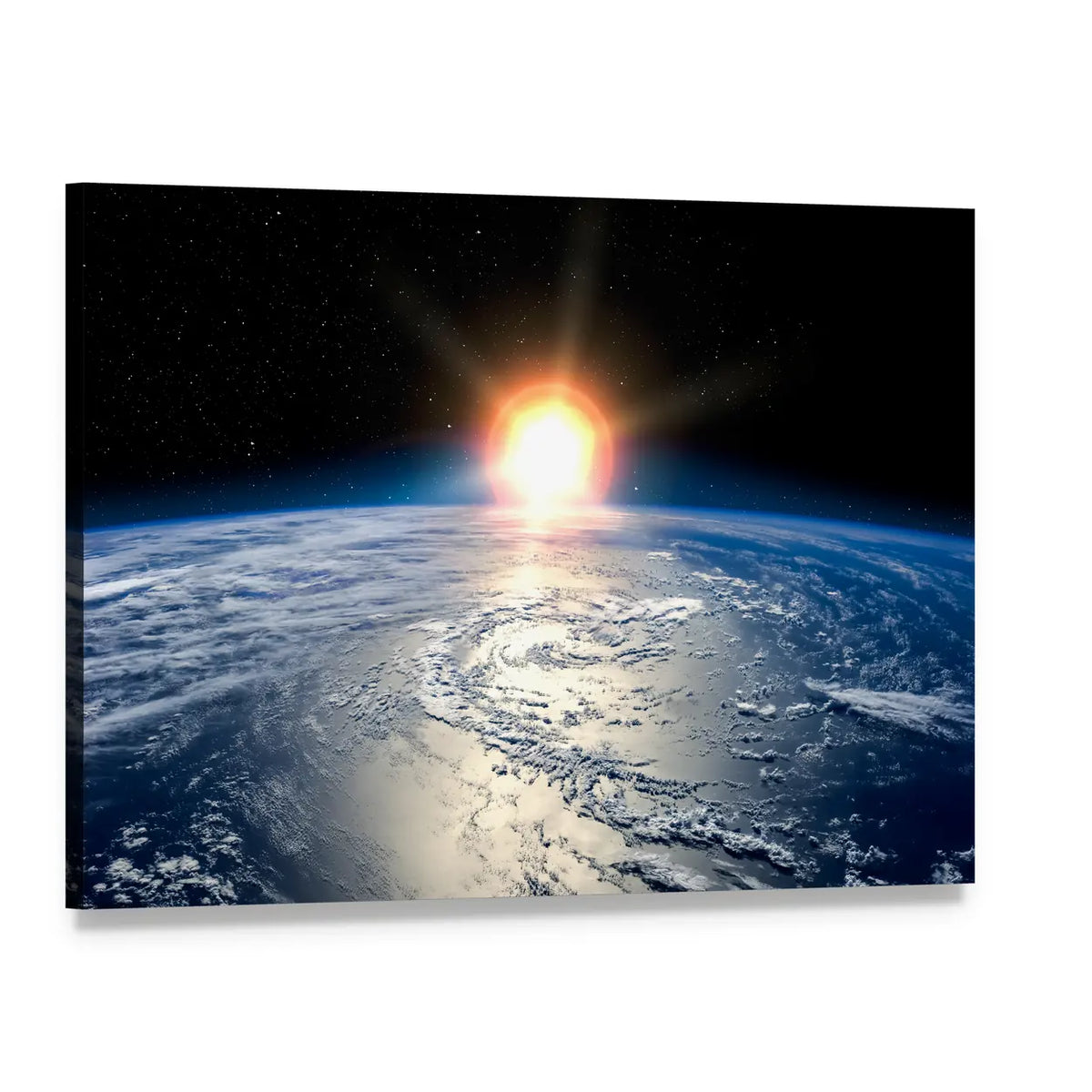 Shining Sun on Planet Earth Canvas Wall Art, single panel gallery wrapped canvas, angled product view