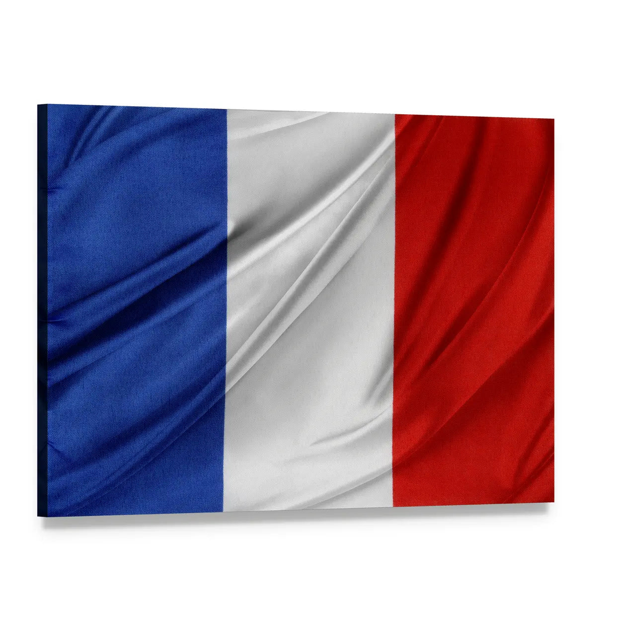 Silky French Flag Canvas Wall Art, single panel gallery wrapped canvas, angled product view