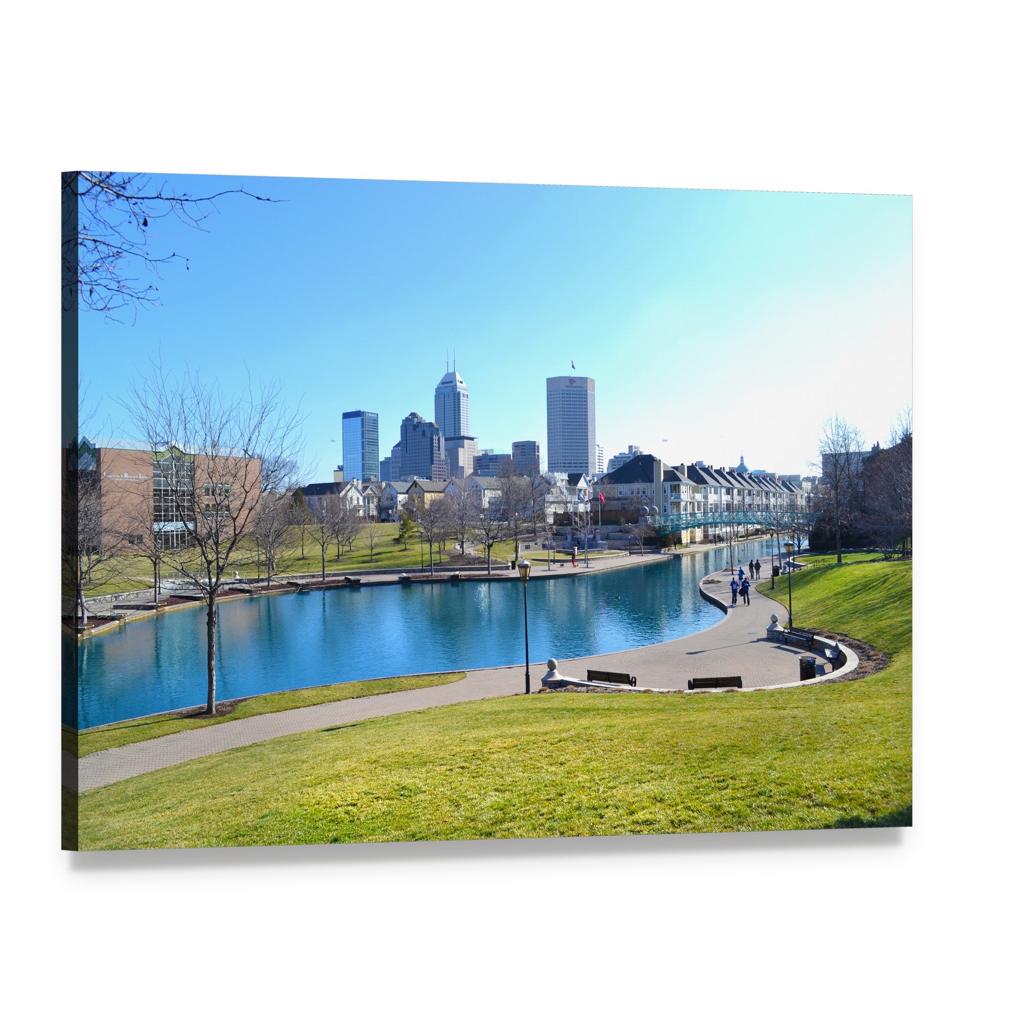 Indiana Canal and City Skyline Canvas Wall Art, single panel gallery wrapped canvas, angled product view