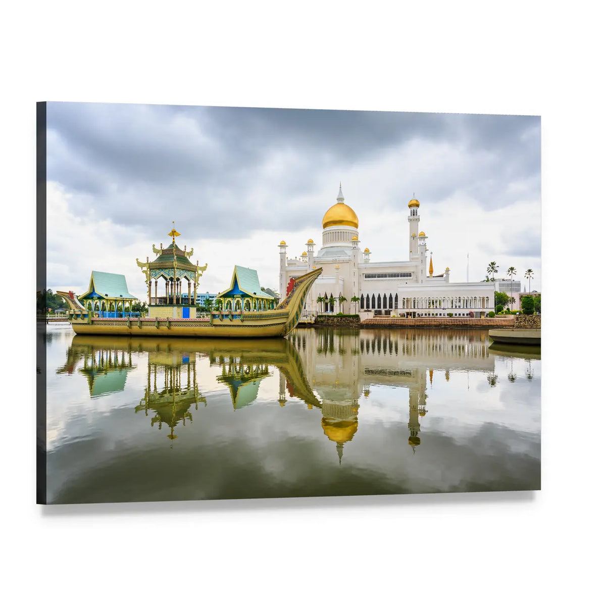 Omar Ali Saifuddien Mosque Reflection Canvas Wall Art, single panel gallery wrapped canvas, angled product view