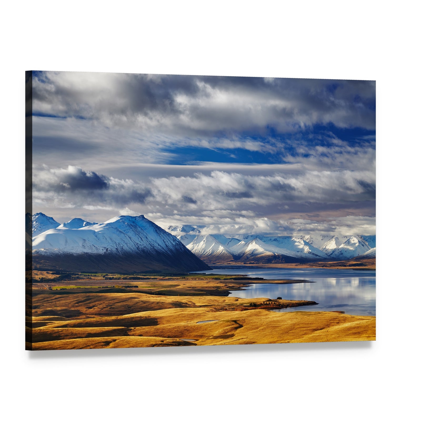 Southern Alps and Lake Tekapo Canvas Wall Art, single panel gallery wrapped canvas, angled product view