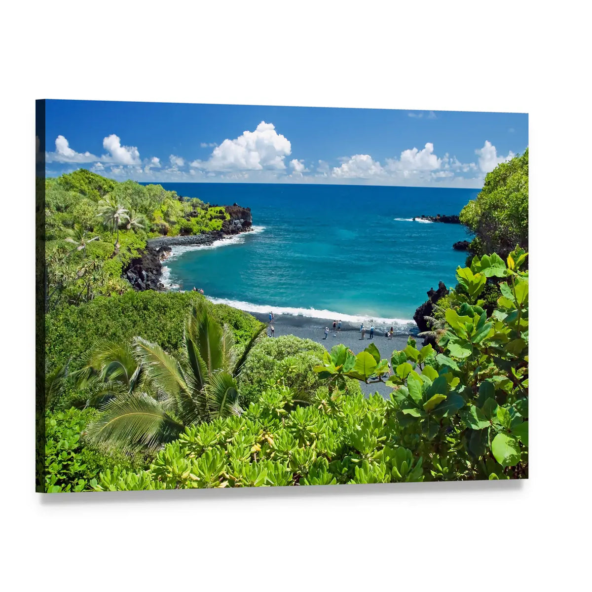 Maui Black Sand Beach Canvas Wall Art, single panel gallery wrapped canvas, angled product view