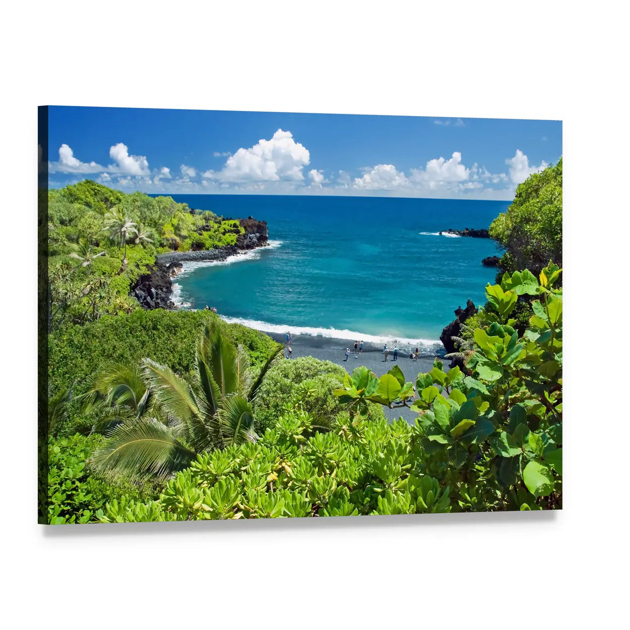 Maui Black Sand Beach Canvas Wall Art, single panel gallery wrapped canvas, angled product view