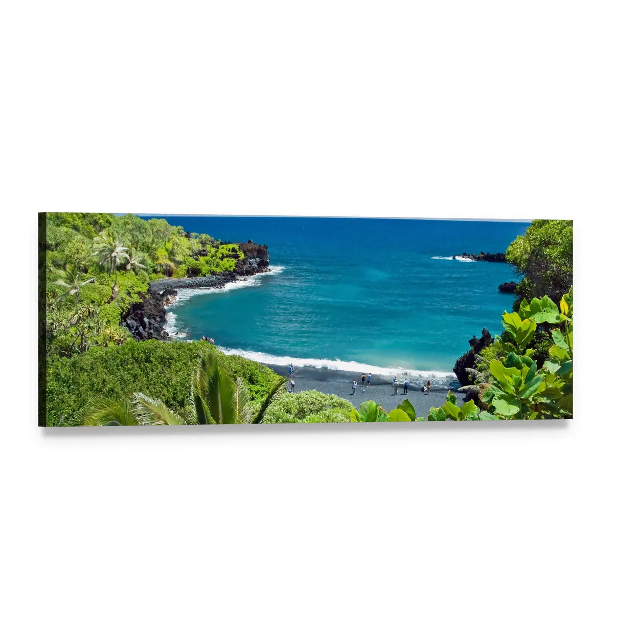 Maui Black Sand Beach, Turquoise Bay Panoramic Canvas Wall Art, single panel gallery wrapped canvas, angled product view
