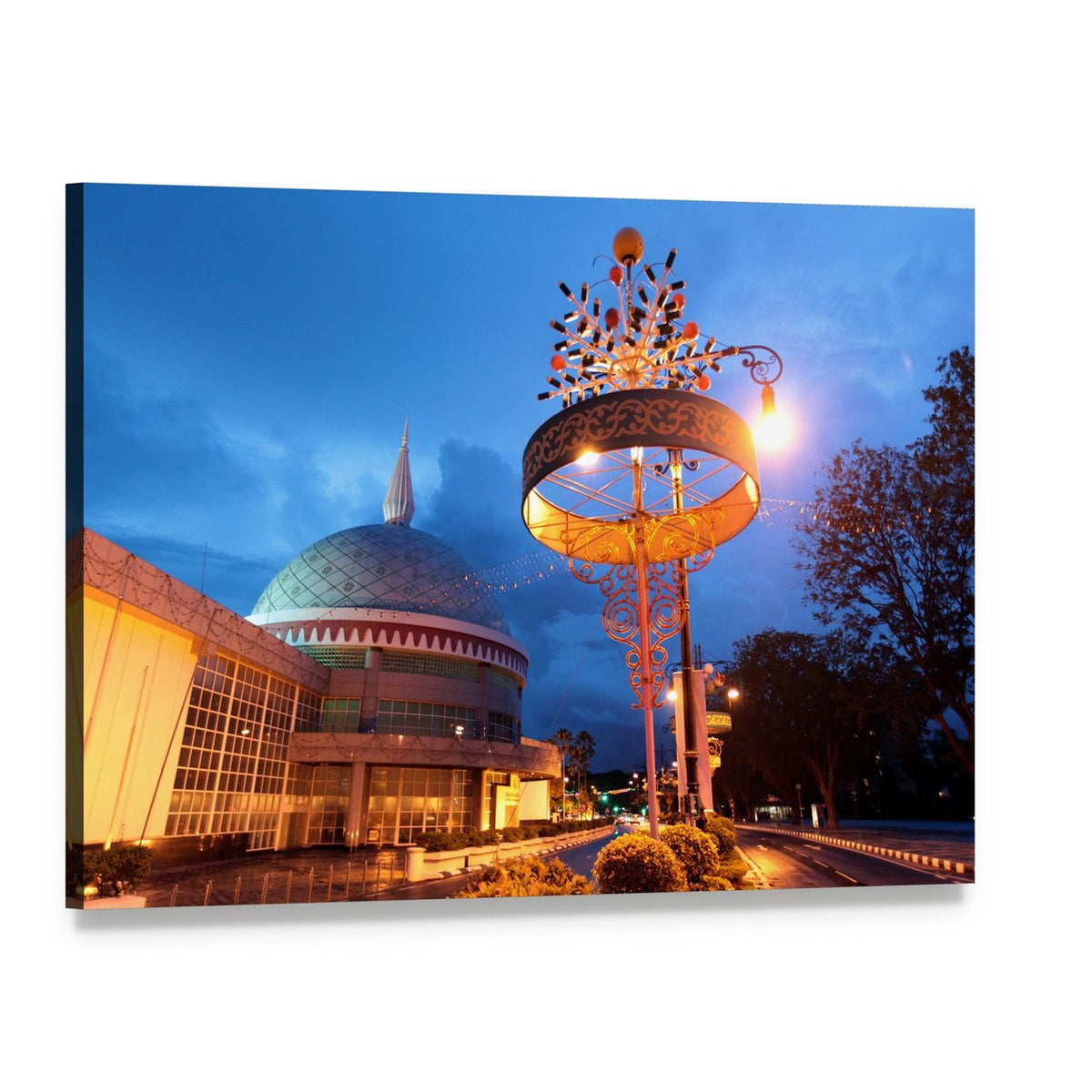 Domed Mosque at Twilight Canvas Wall Art, single panel gallery wrapped canvas, angled product view