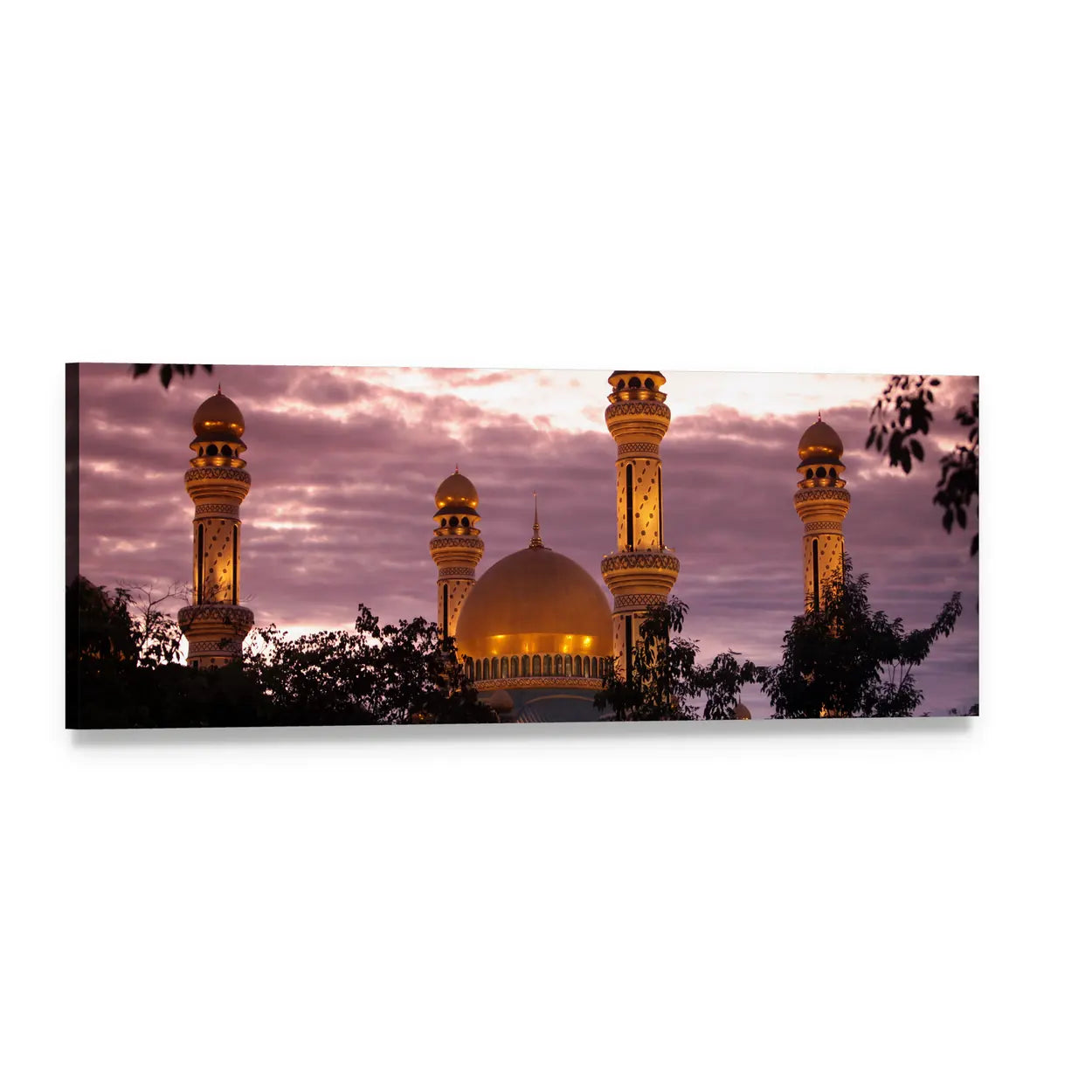 Jame Asr Mosque at Dusk Panoramic Canvas Wall Art, single panel gallery wrapped canvas, angled product view