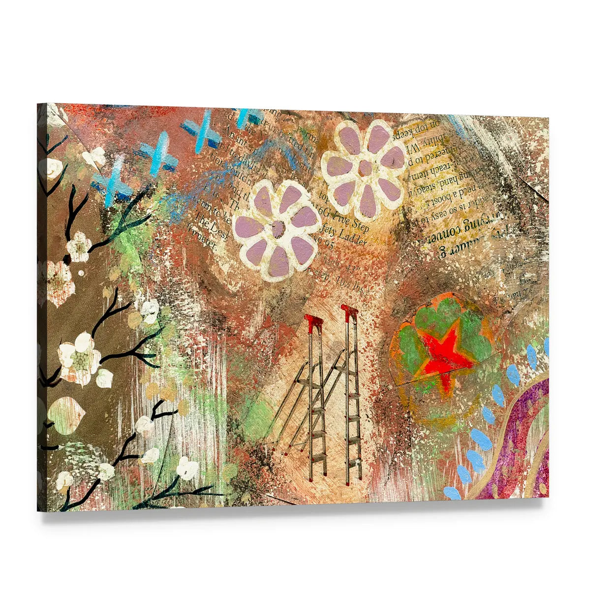 Vintage Cherry Blossom Collage Canvas Wall Art, single panel gallery wrapped canvas, angled product view